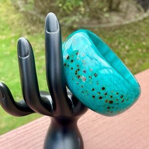 Vintage Acrylic Wide Bangle Bracelet Teal and Copper Boho Style